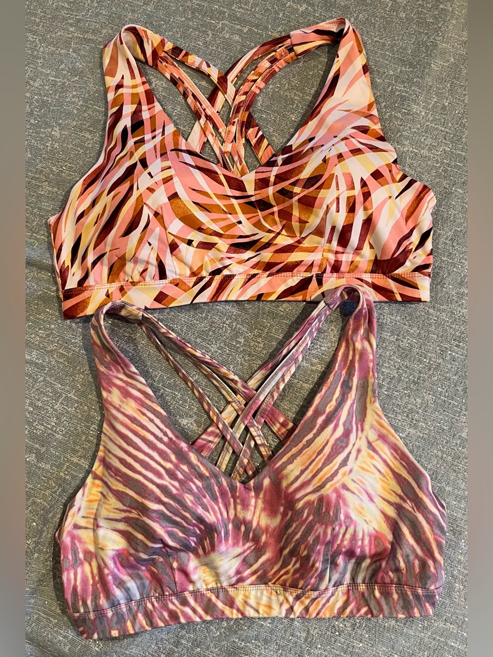 Women's Pink Multi-Print Strappy Athletic Sports Bra Set Pair of 2 Large